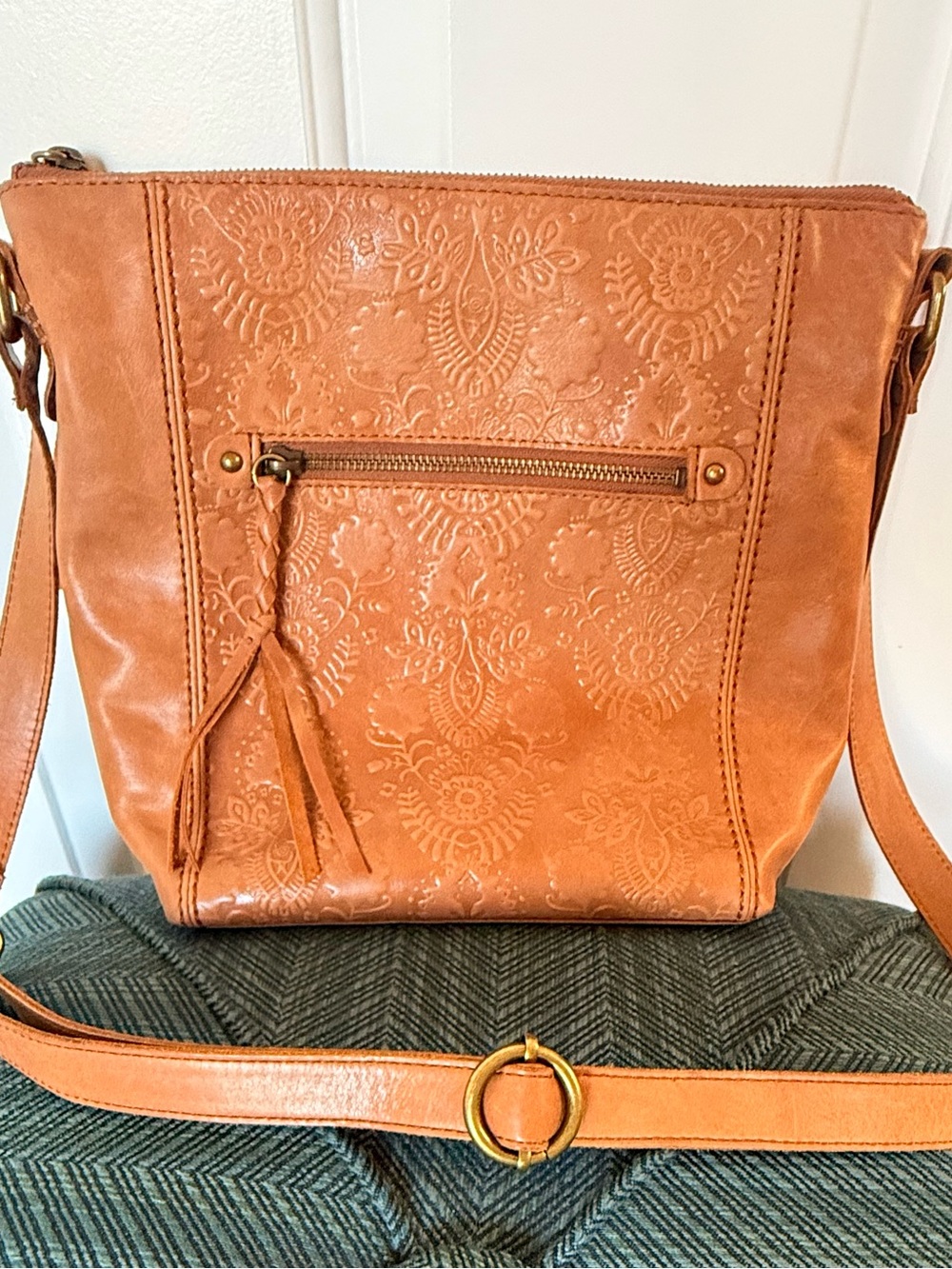 The Sak Brand Embossed Crossbody Bag in saddle
